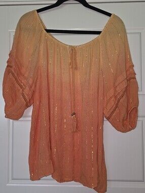 Cato Orange Ombre Peasant Top with Tassel Tie Size Large